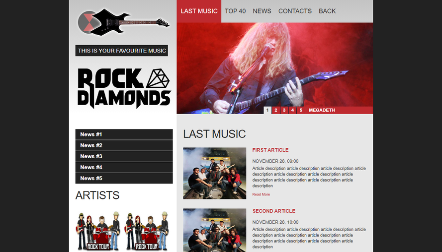 Red and black rock music band official website template