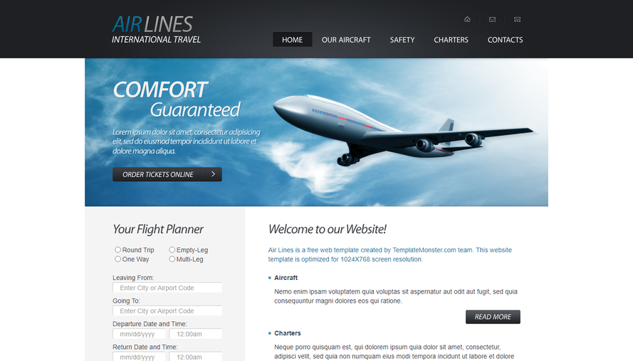 灰色简单的航空公司企业html5模板