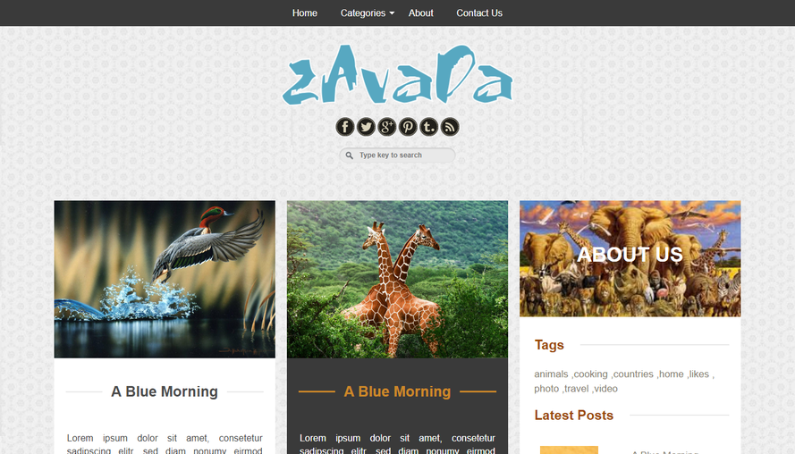 Simple waterfall layout animal world blog template