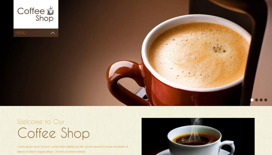 Widescreen atmospheric coffee shop responsive website template