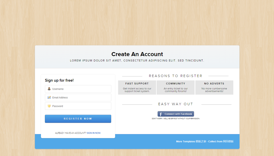 HTML5 registration form single page template download