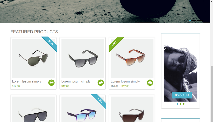 Blue widescreen responsive sunglasses online store website template