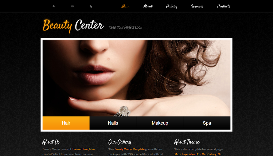 Modèle de site Web d'entreprise de salon de beauté à motif noir