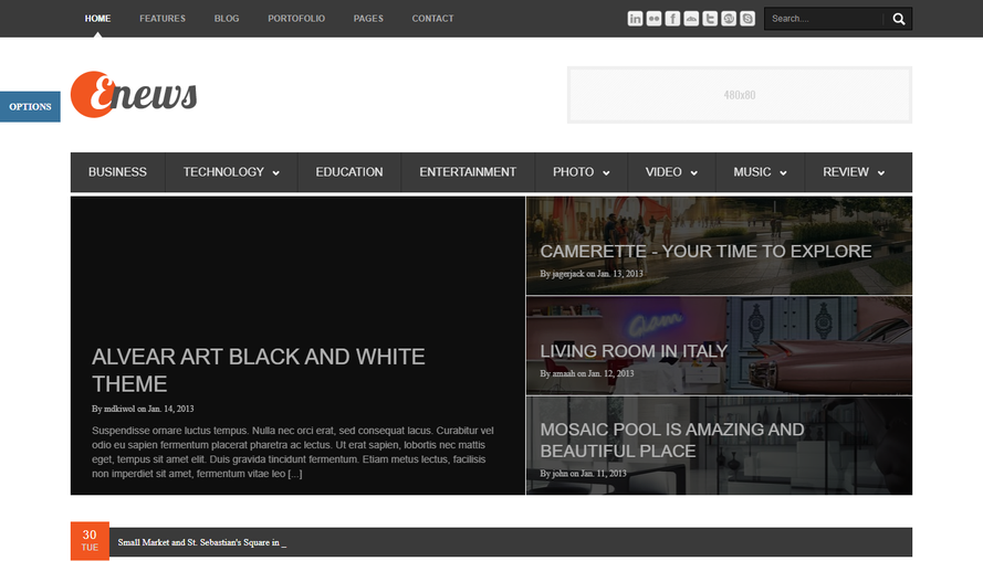 Black flat design news media website html template