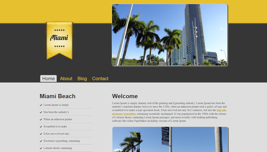 黄色个性的城市酒店html5模板