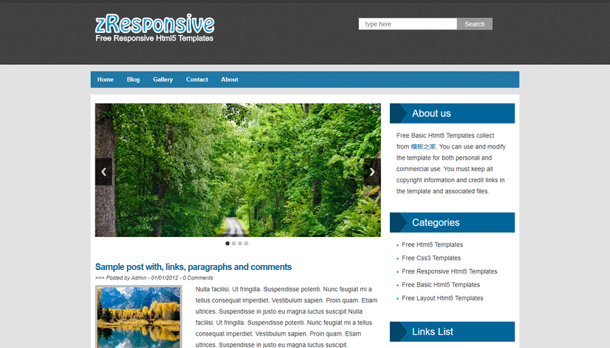 Blue simple blog html5 template