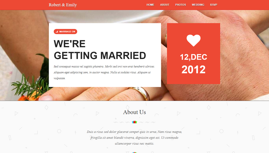 Red marriage and dating theme responsive mobile website template