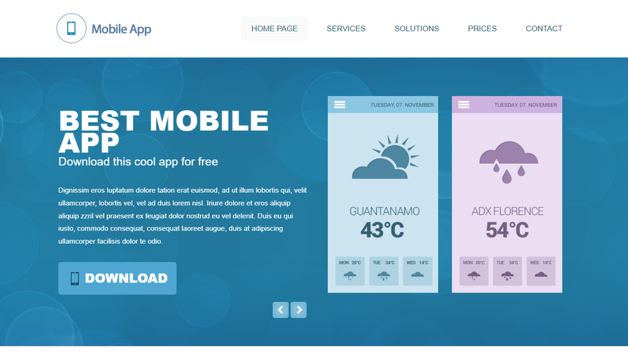 蓝色简洁Mobile App企业官网模板下载