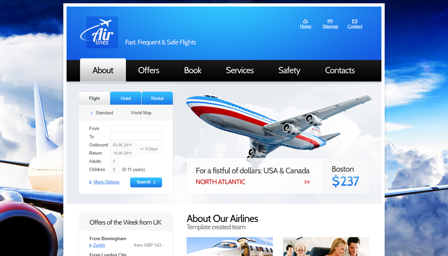 大气蓝色航空公司html5整站模板