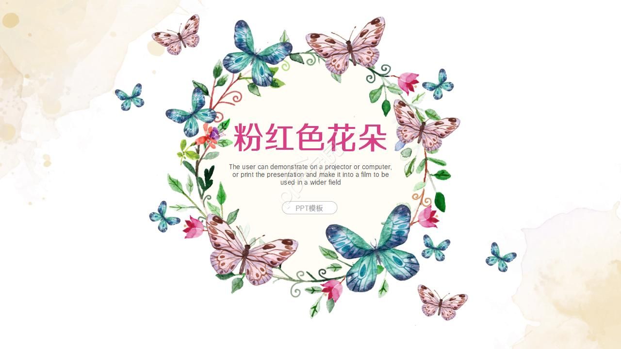 Pink flowers PPT template downloadRecommend
