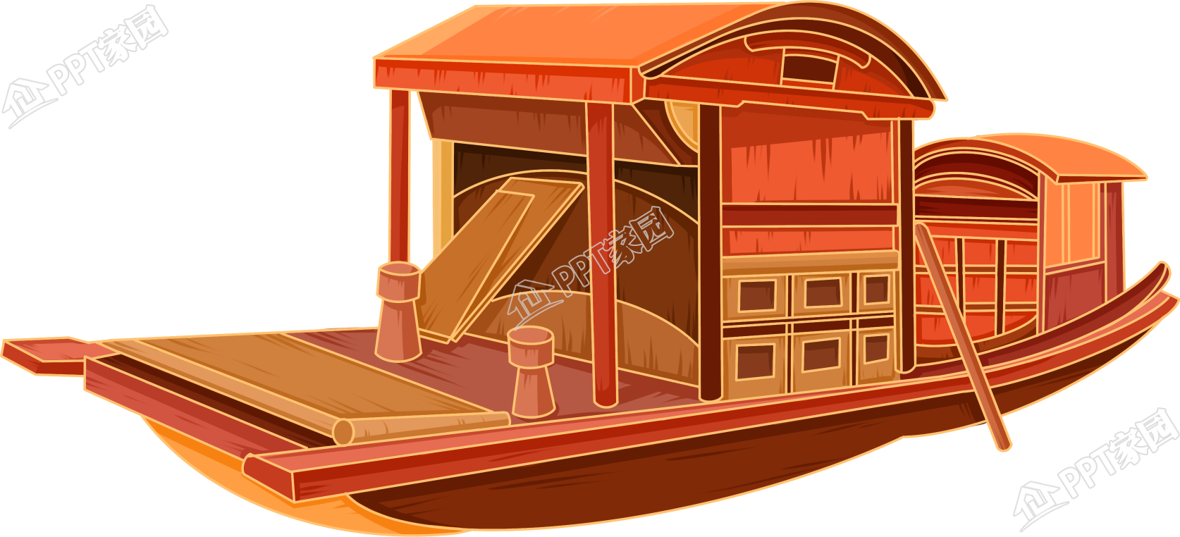 手绘插画风格红色木船交通运输素材下载推荐