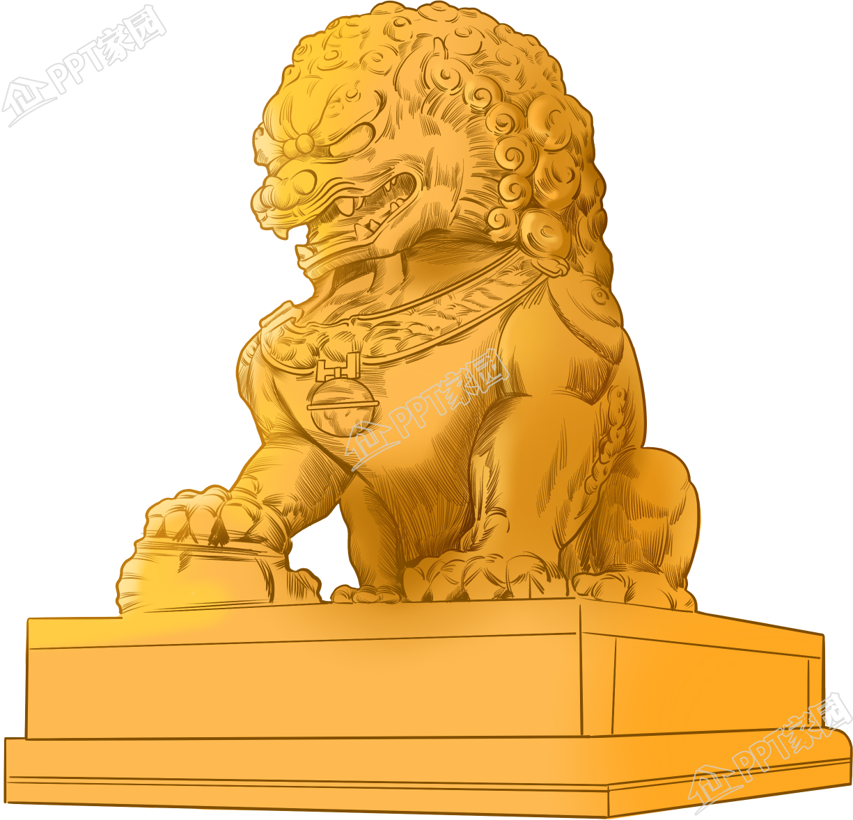 Hand-painted golden stone lion material download recommended