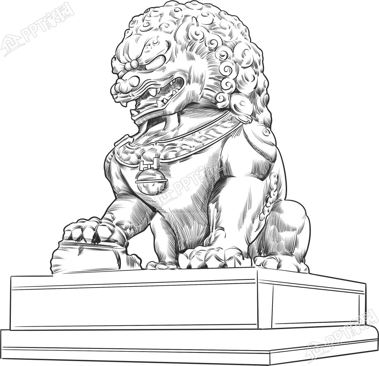 Hand-painted stone lion line drawing download recommended