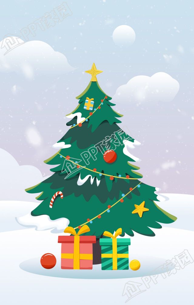 手绘插画风格雪景圣诞树礼物背景图片素材下载推荐