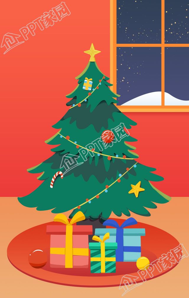 Hand-painted cartoon snowing Christmas indoor background picture material download recommended
