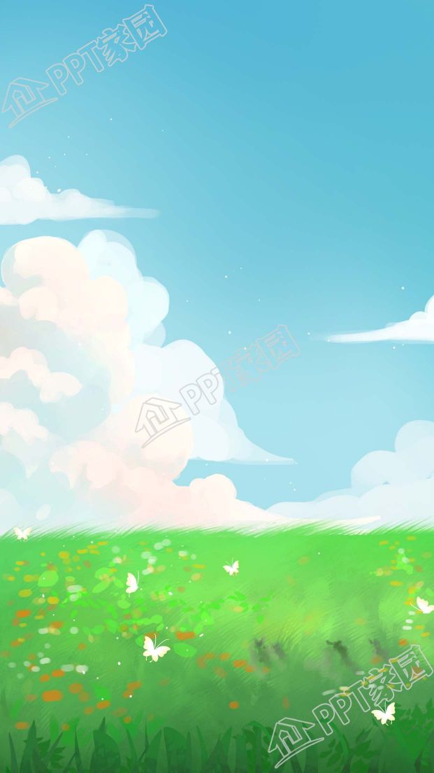 Hand-painted spring blue sky, white clouds, grass, butterflies, fresh background picture download recommendation