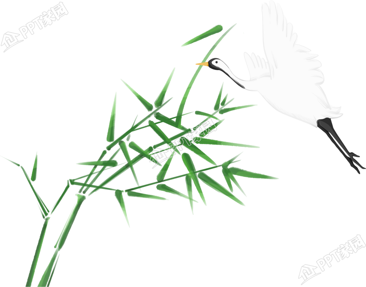 Cartoon hand-painted bamboo and white crane picture free buckle material download recommended