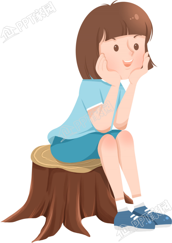Hand-painted cute girl sitting on a tree stump picture material download recommended
