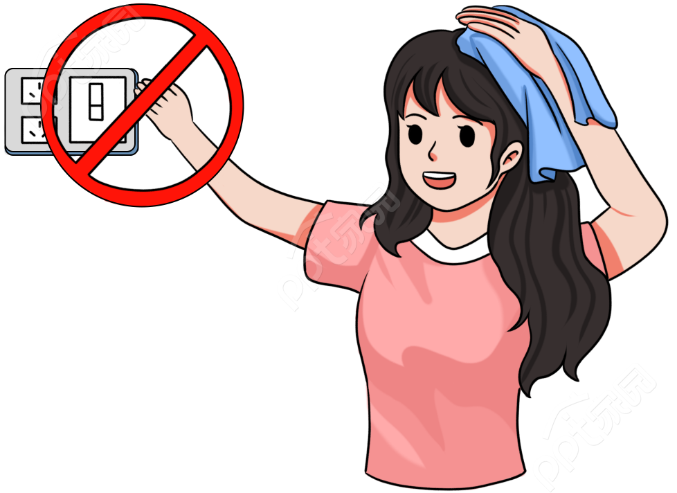 卡通手绘女生人物触摸电源用电安全警示矢量图片素材下载推荐