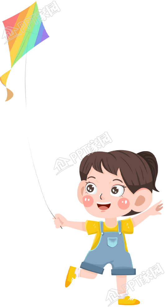 Cartoon hand drawn little girl flying a kite